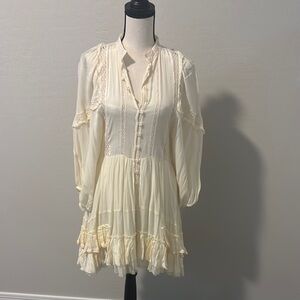 Free People Cream Long Sleeve Sundress with Bishop Sleeves